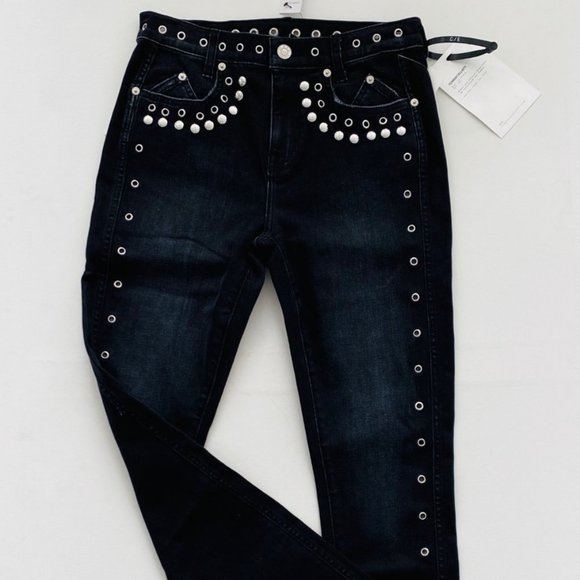 Current/Elliott The 7-Pocket High-Rise Stilleto Studded Jeans Luminary - Picture 4 of 6